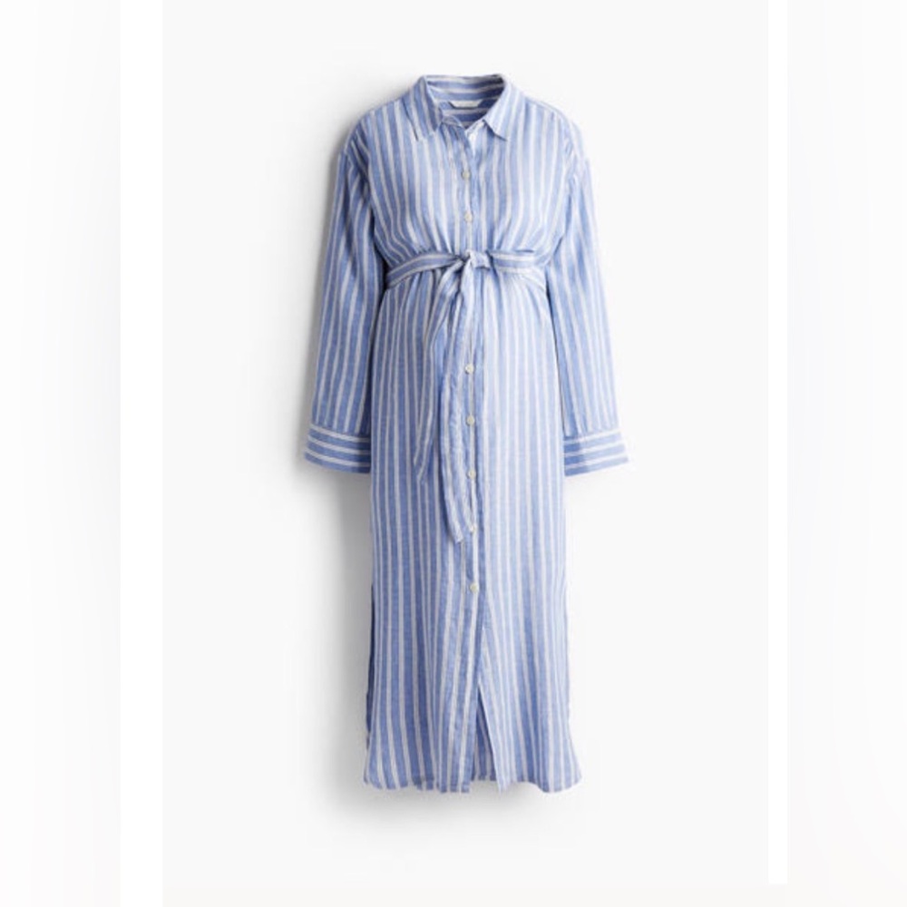 H&M Light Blue & White Striped Long Sleeve Shirt Dress